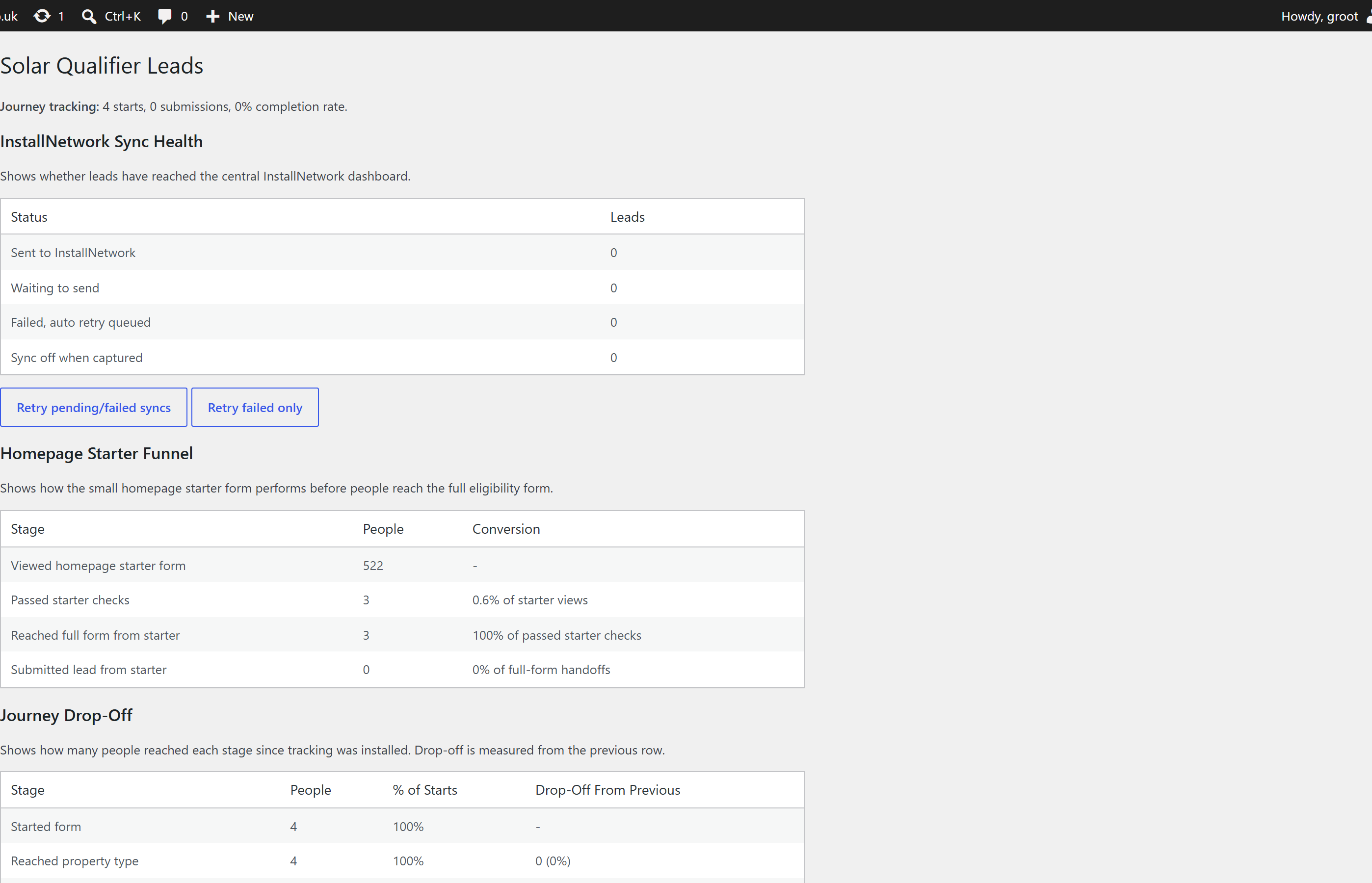 Journey drop-off reporting